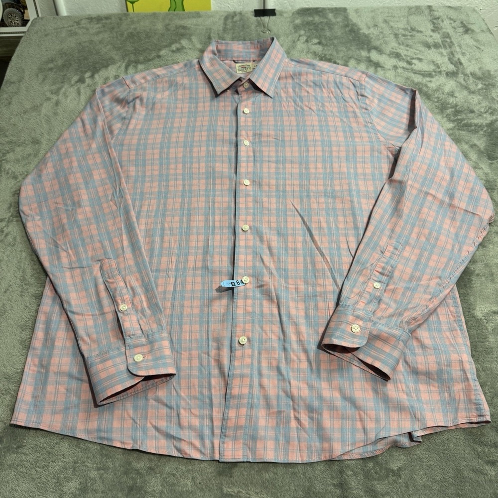 Faherty The Movement Shirt Mens XL Pink Plaid Supima Cotton Blend Pastel Preppy‎